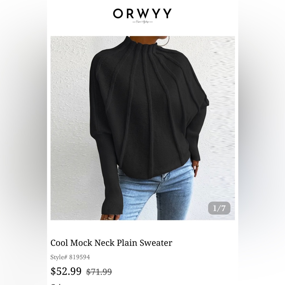 NWT Black Super Cute Mock Neck Sweater ~ super fun stitch detail ~ size Large